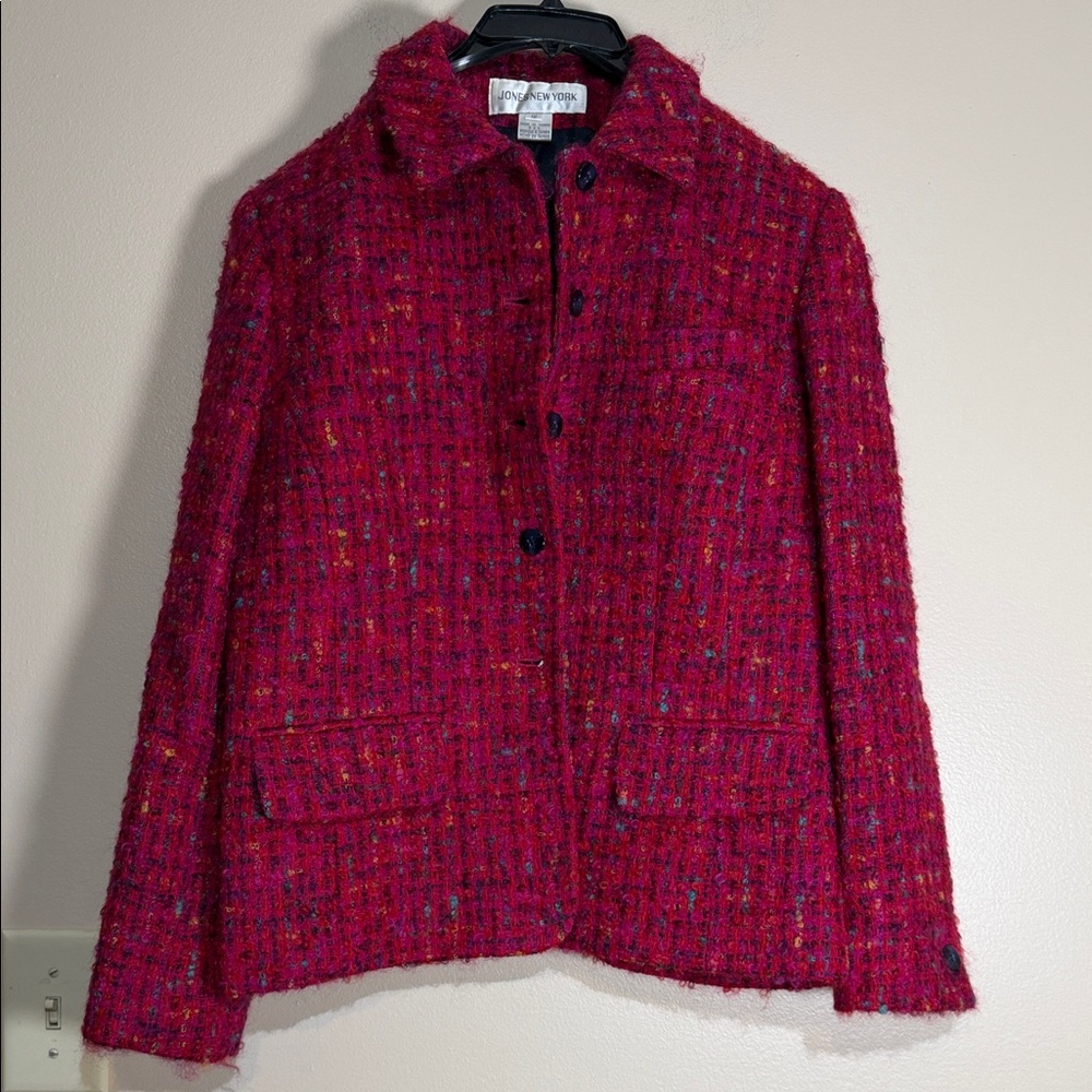 Jones New York Fuchsia Tweed Button-Front Jacket